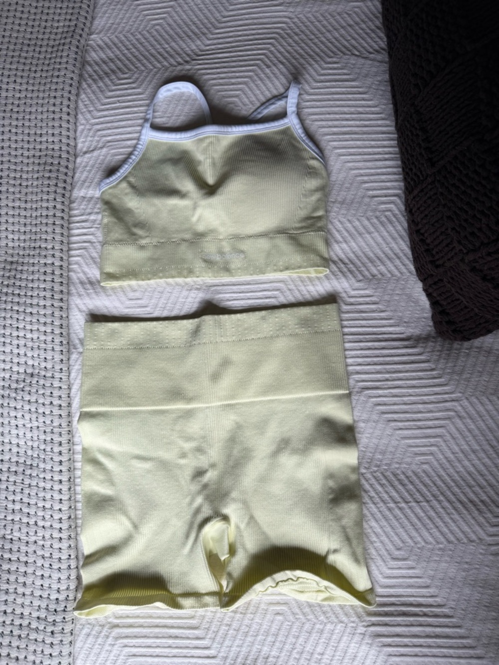 New Balance Light Yellow Seamless Sports Bra and Bike Shorts Set